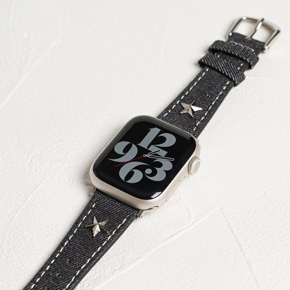 デニムレザー×スタッズ アップルウォッチバンド Apple Watch ベルト