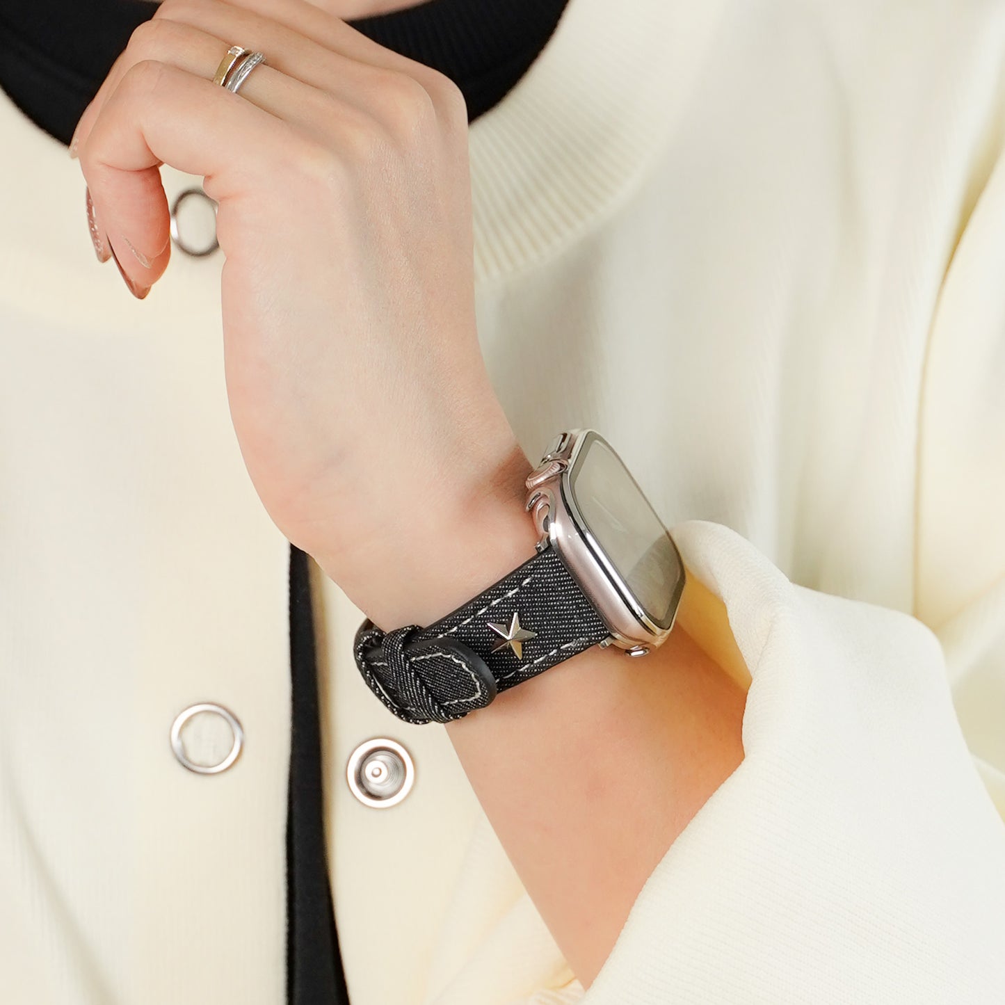 【NEW】デニムレザー×スタッズ アップルウォッチバンド Apple Watch ベルト