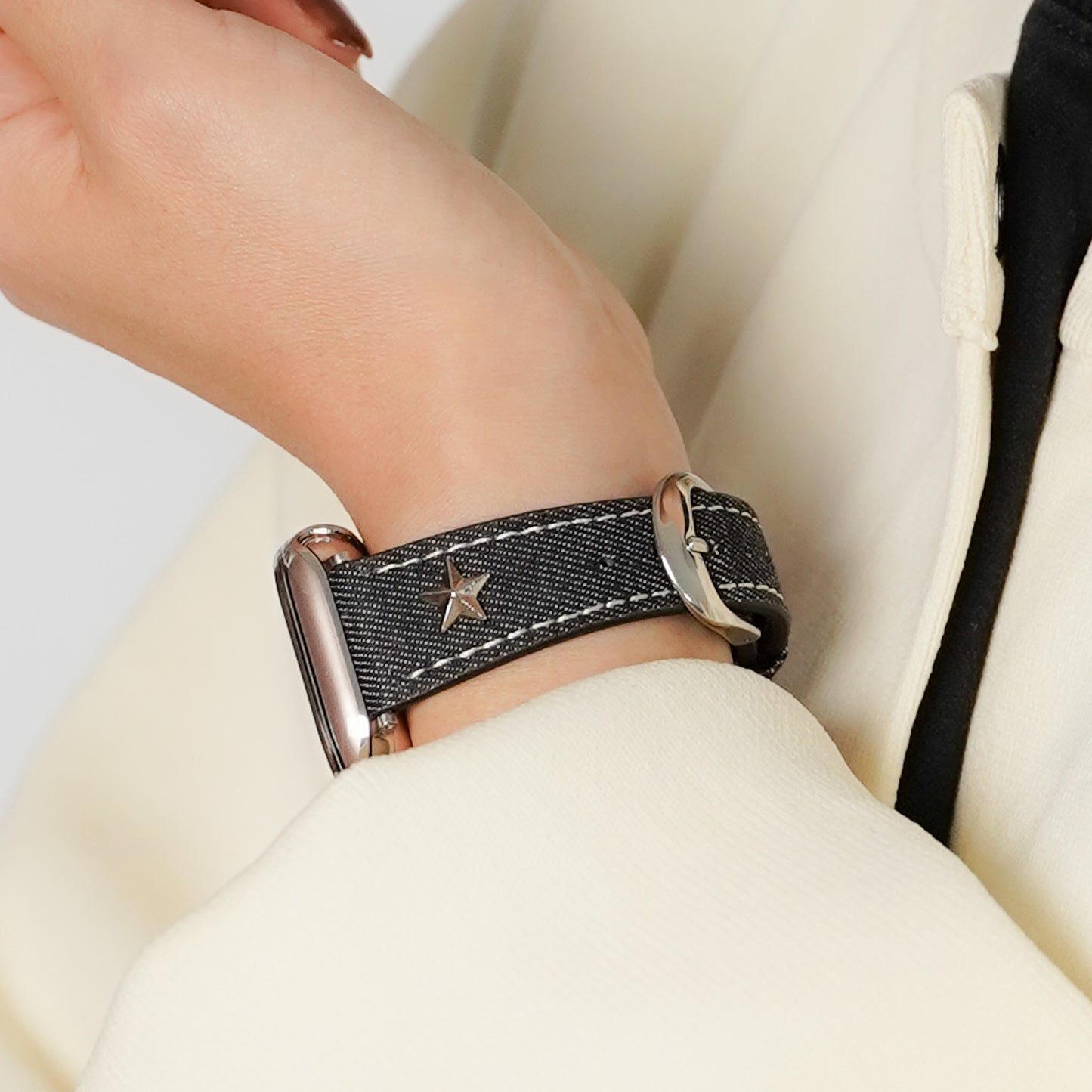 【NEW】デニムレザー×スタッズ アップルウォッチバンド Apple Watch ベルト