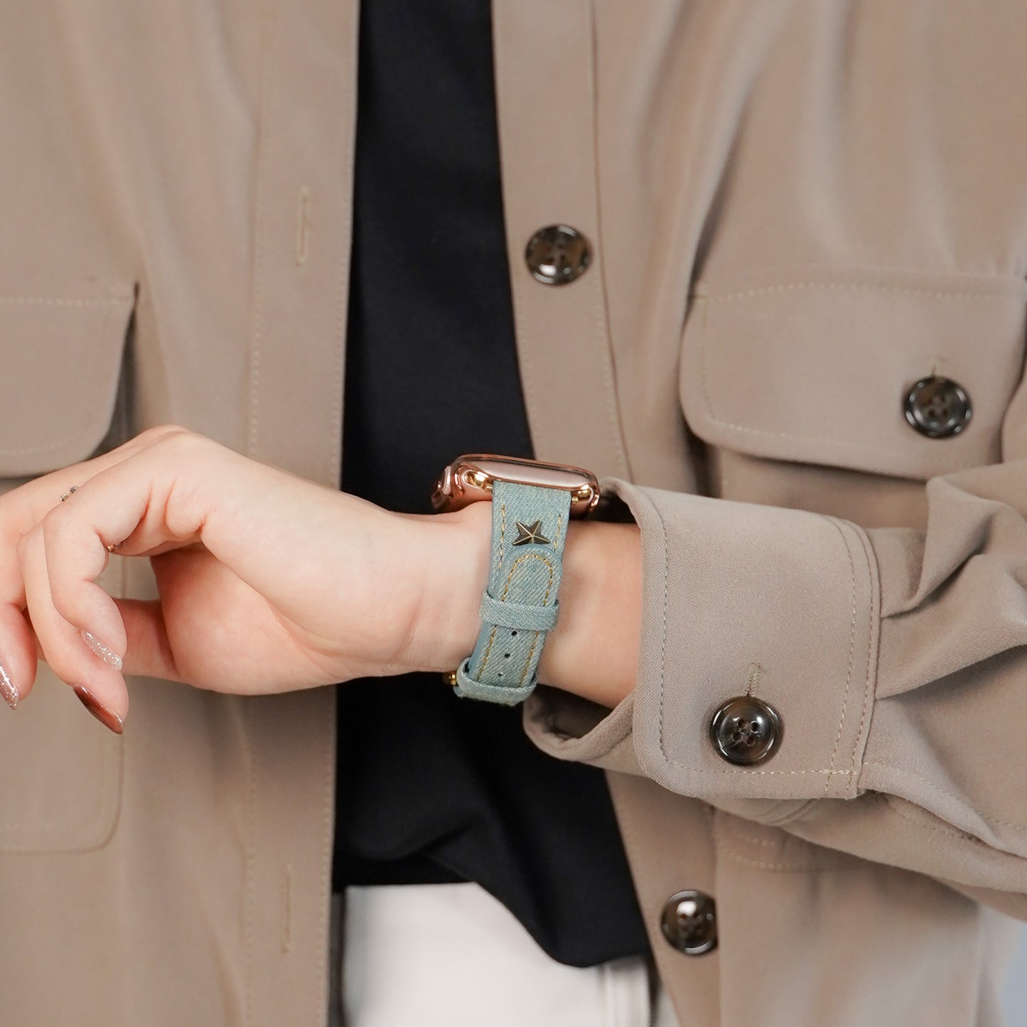【NEW】デニムレザー×スタッズ アップルウォッチバンド Apple Watch ベルト