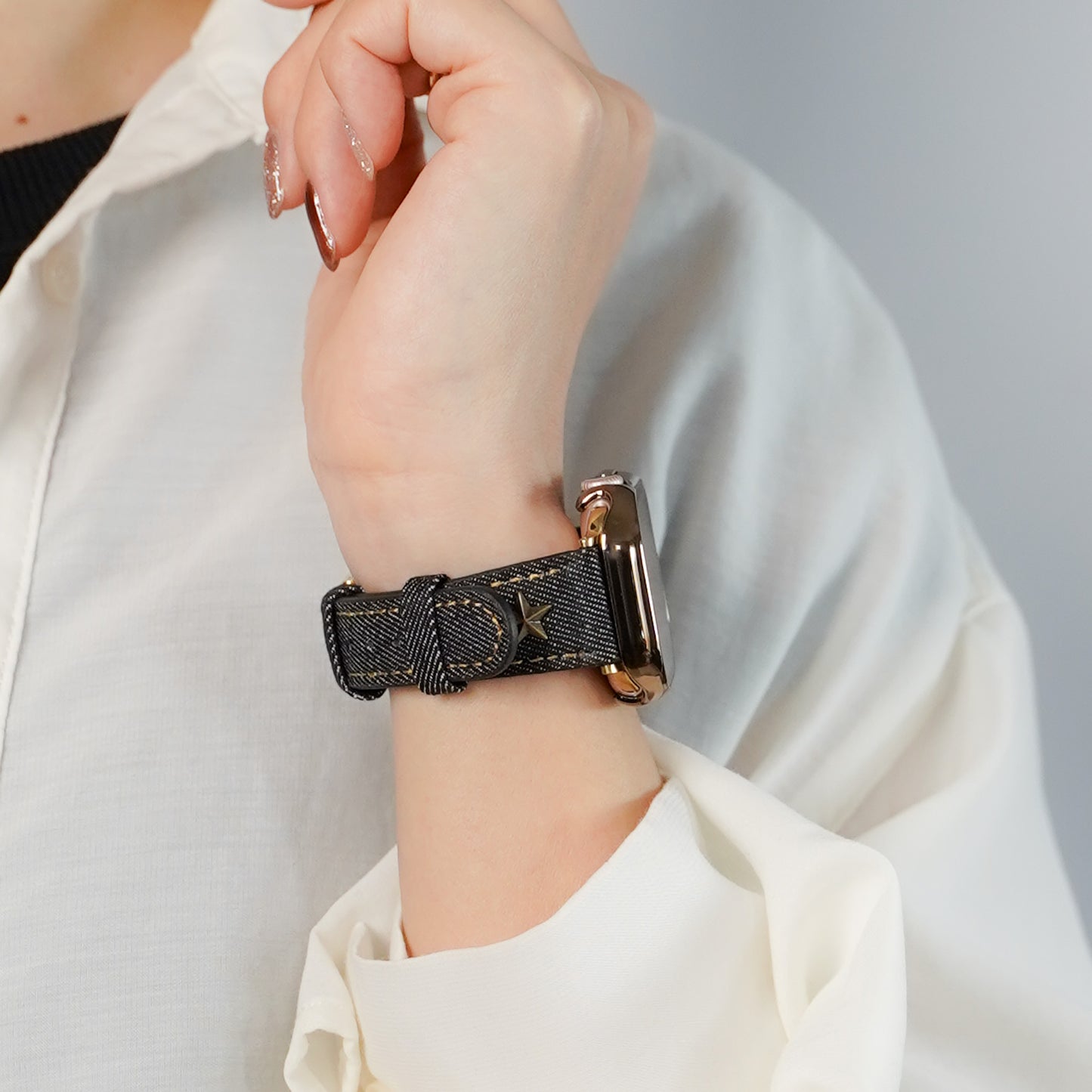 【NEW】デニムレザー×スタッズ アップルウォッチバンド Apple Watch ベルト