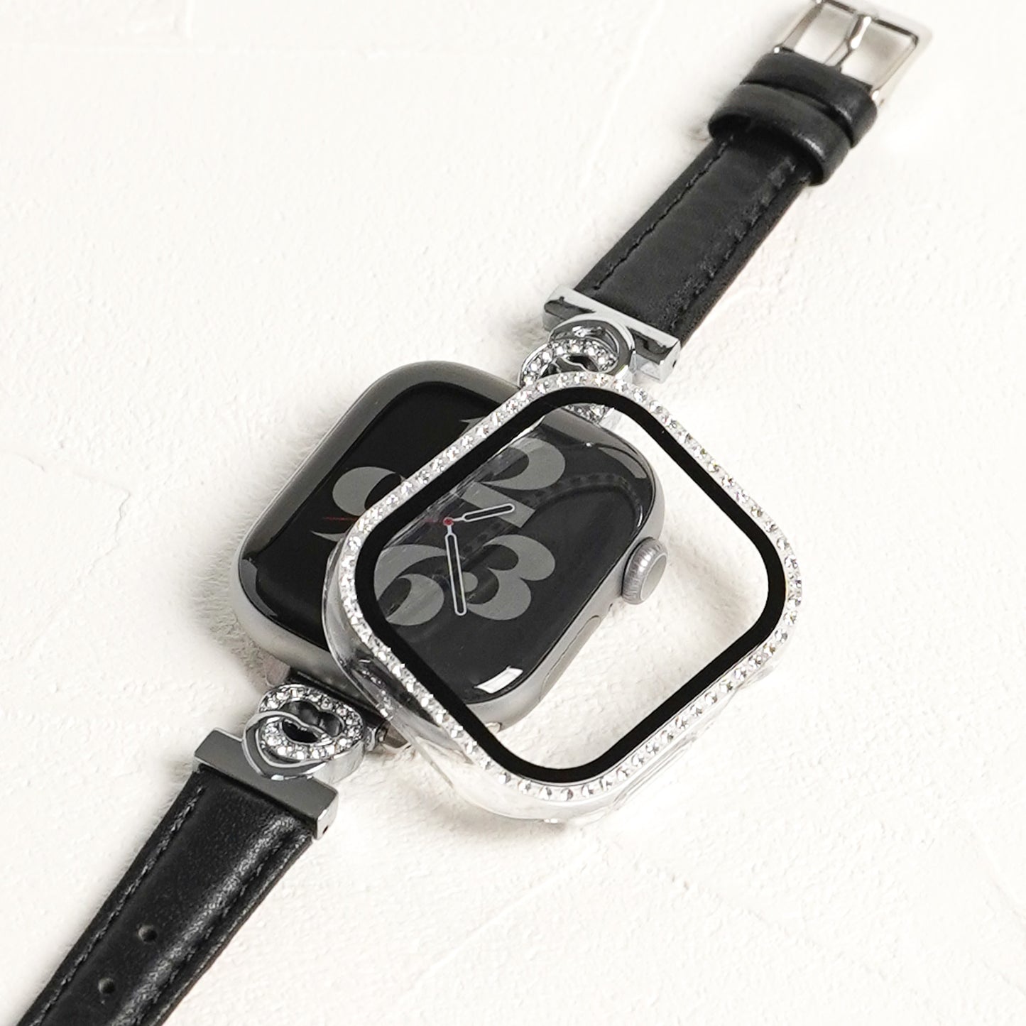 キラキラ ストーン1列 全面 保護カバー ガラス付き ハードタイプ アップルウォッチ ケース Apple watch