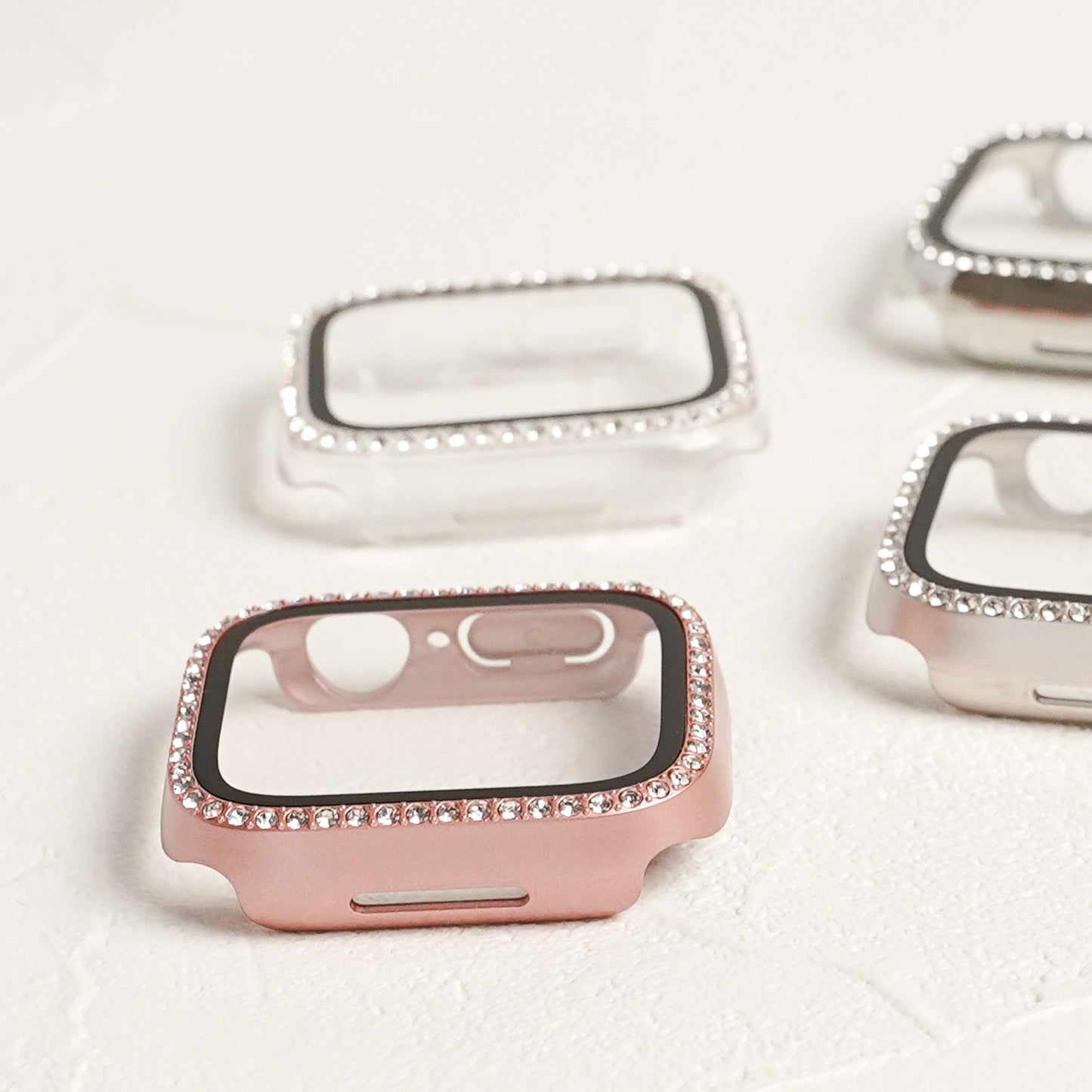 キラキラ ストーン1列 全面 保護カバー ガラス付き ハードタイプ アップルウォッチ ケース Apple watch