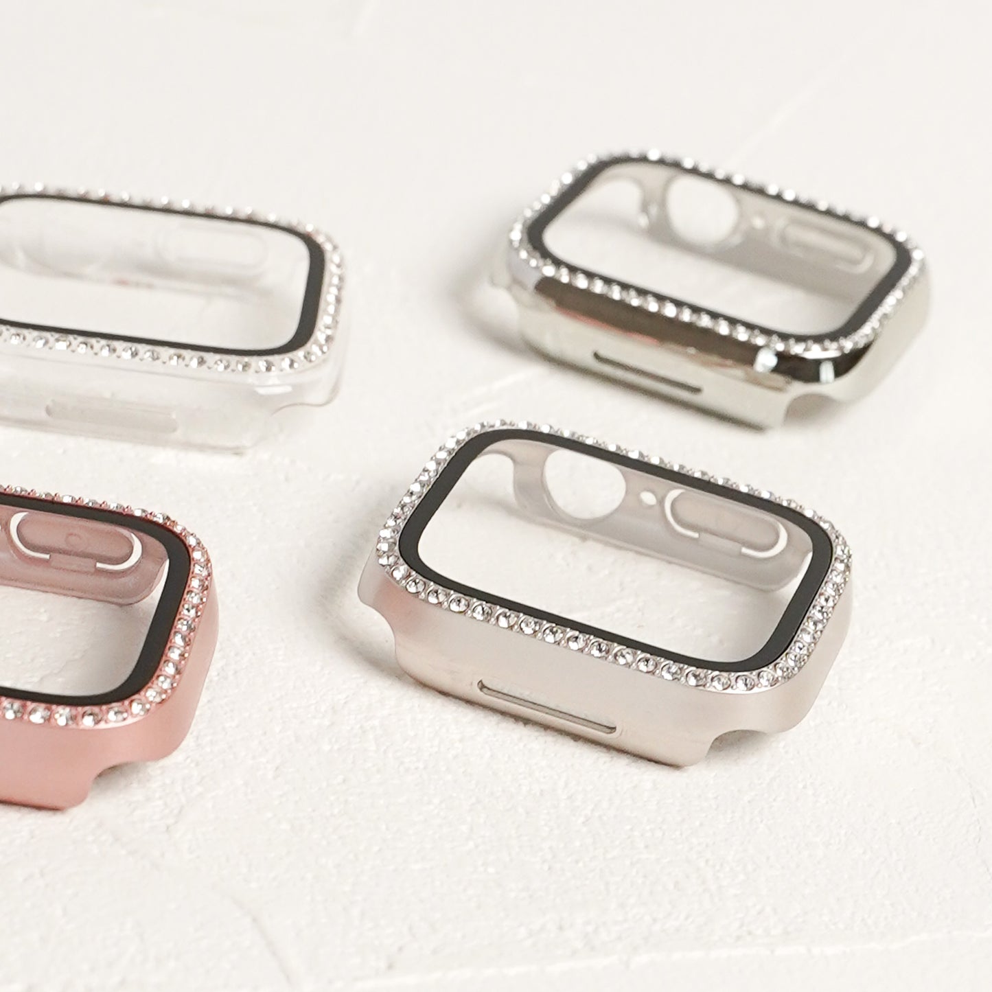 キラキラ ストーン1列 全面 保護カバー ガラス付き ハードタイプ アップルウォッチ ケース Apple watch