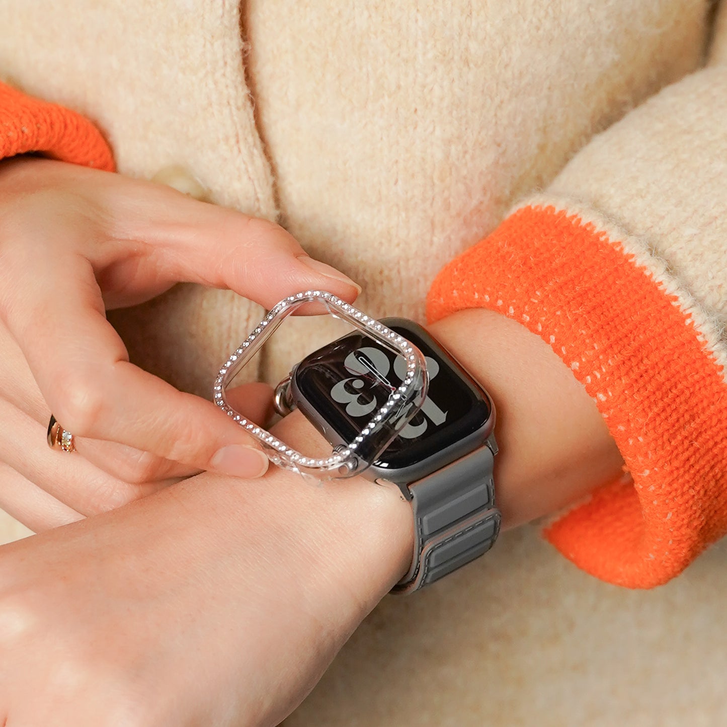 Glitter 1 Row of Stones Protective Frame Hard Type Apple Watch Cover Case Apple Watch