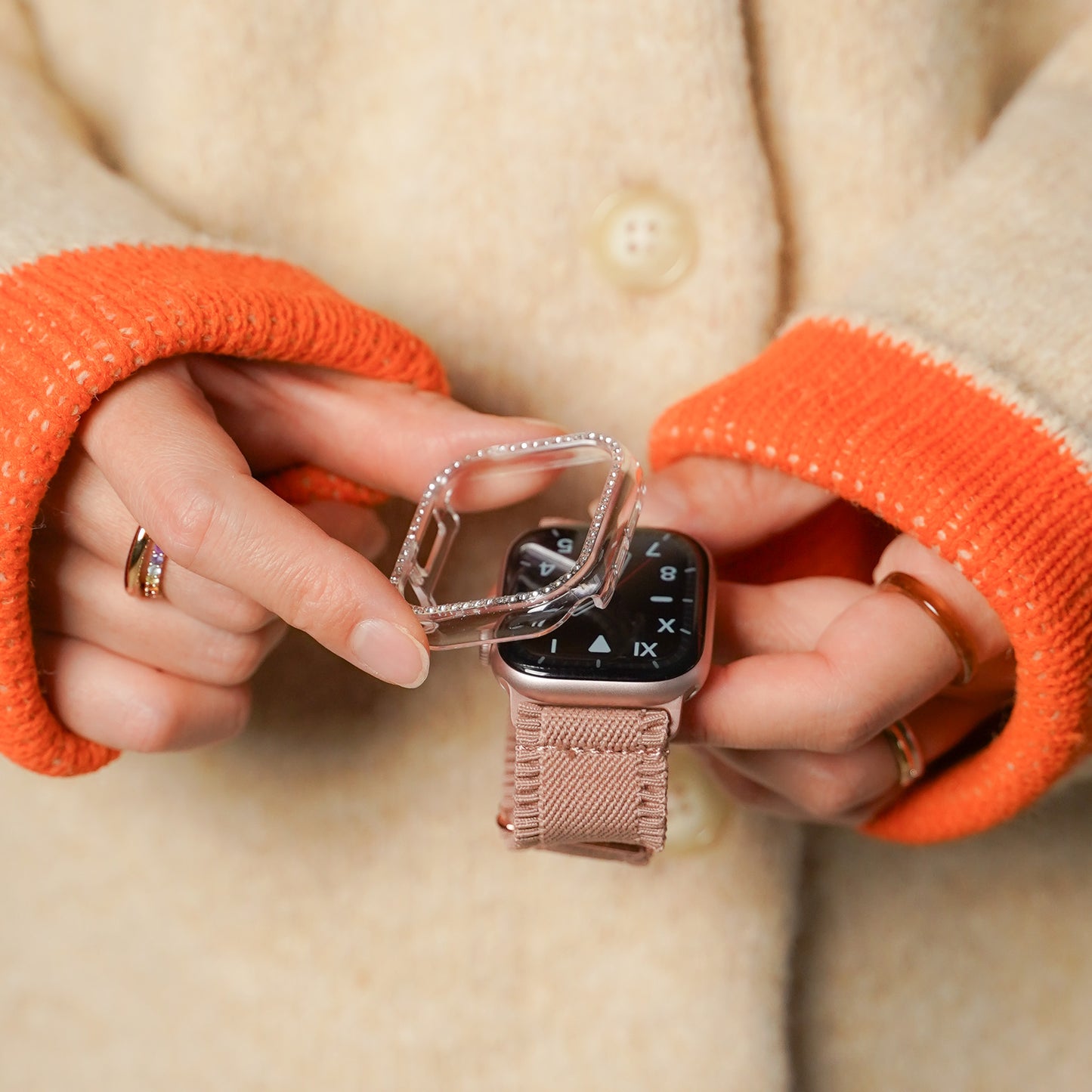 Glitter 1 Row of Stones Protective Frame Hard Type Apple Watch Cover Case Apple Watch