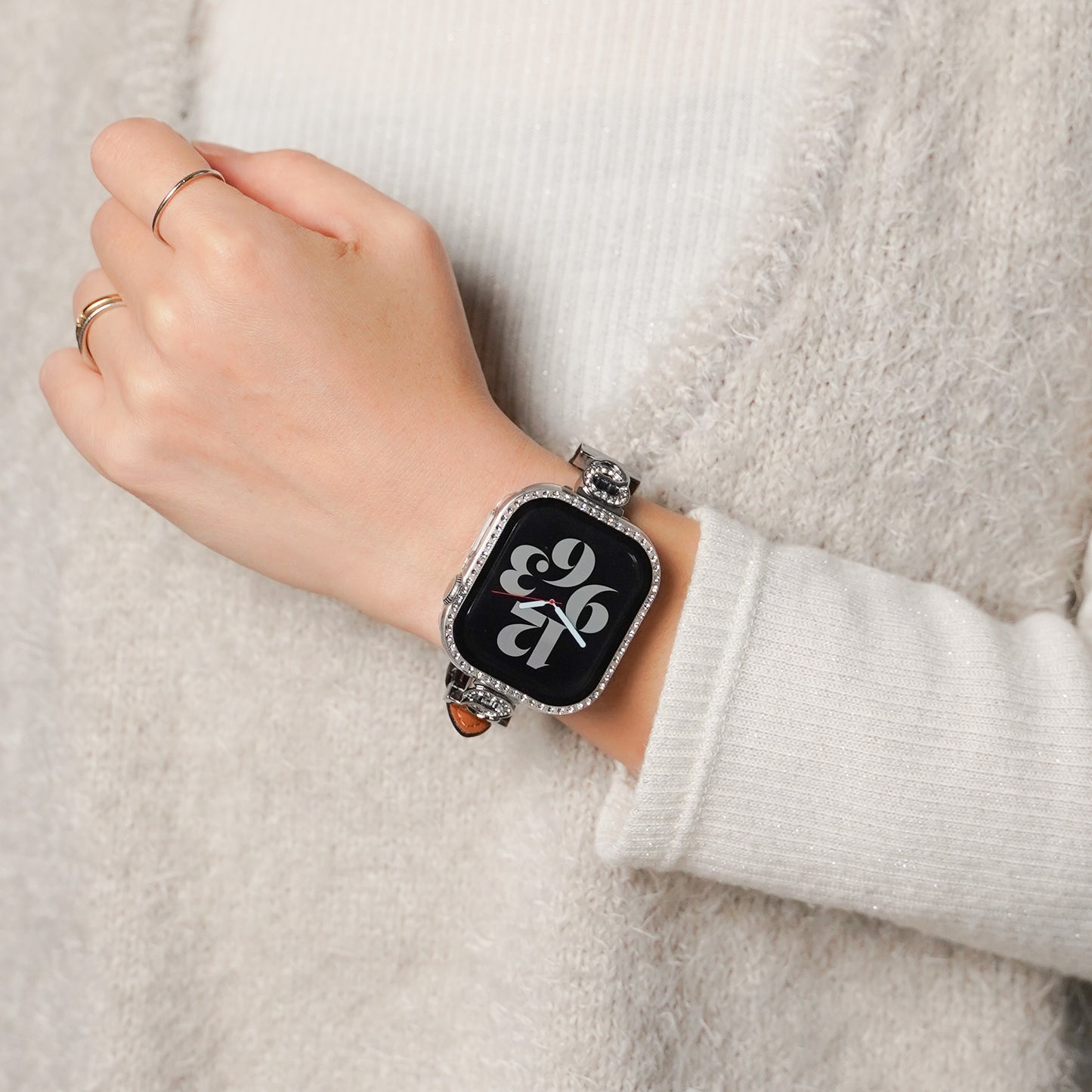 キラキラ ストーン1列 全面 保護カバー ガラス付き ハードタイプ アップルウォッチ ケース Apple watch