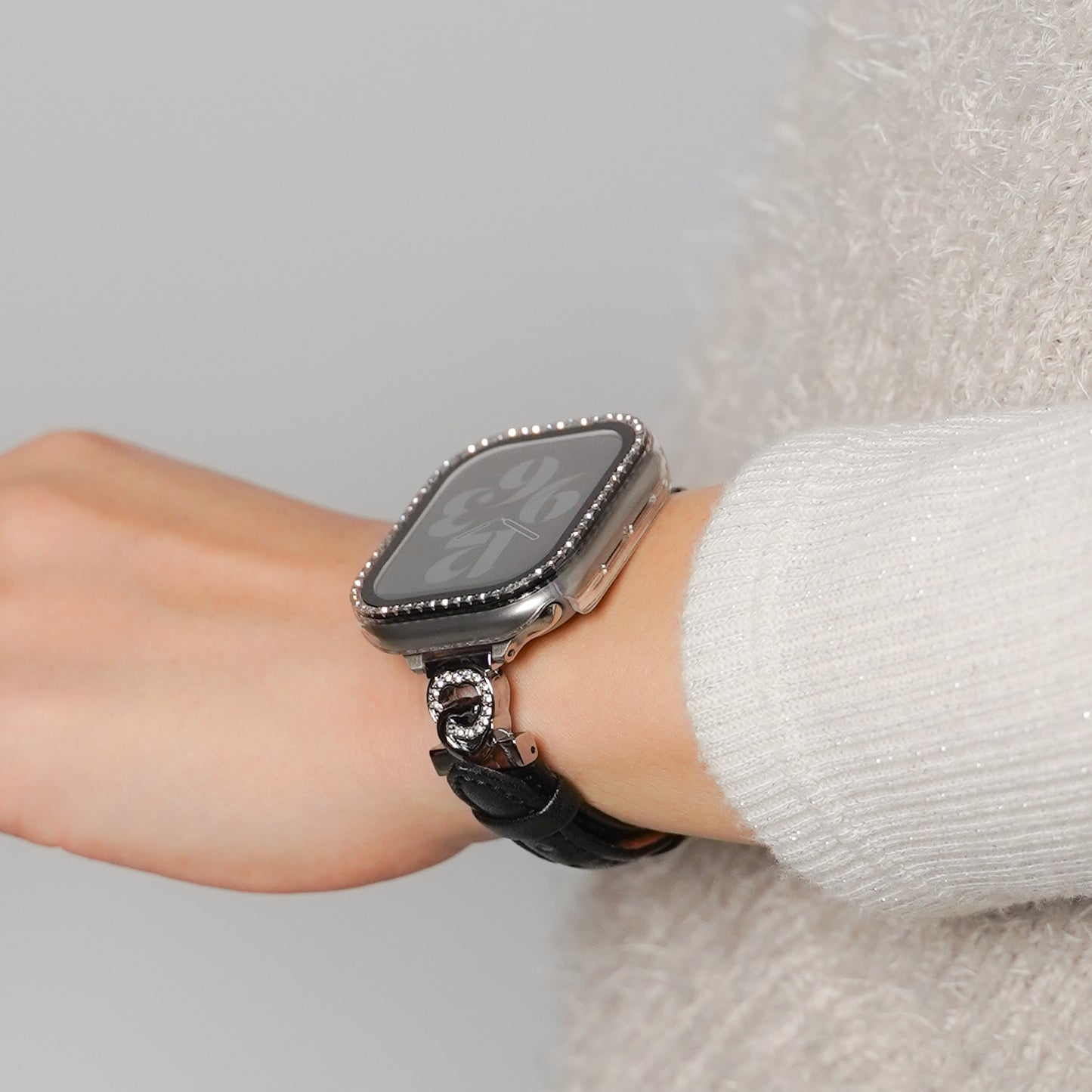 キラキラ ストーン1列 全面 保護カバー ガラス付き ハードタイプ アップルウォッチ ケース Apple watch