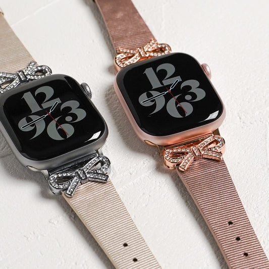 【NEW】リボンチャーム シャイニー ファブリックレザー アップルウォッチバンド Apple Watch ベルト