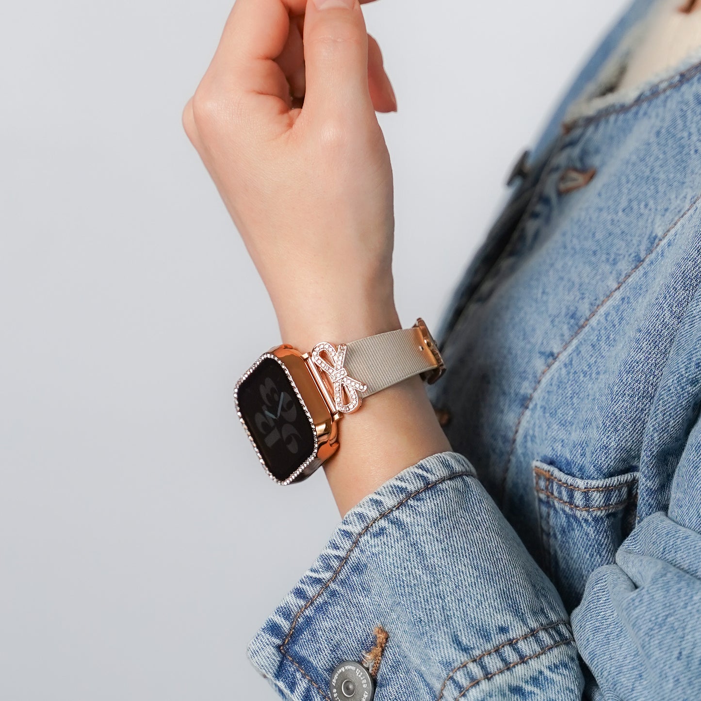 リボンチャーム シャイニー ファブリックレザー アップルウォッチバンド Apple Watch ベルト