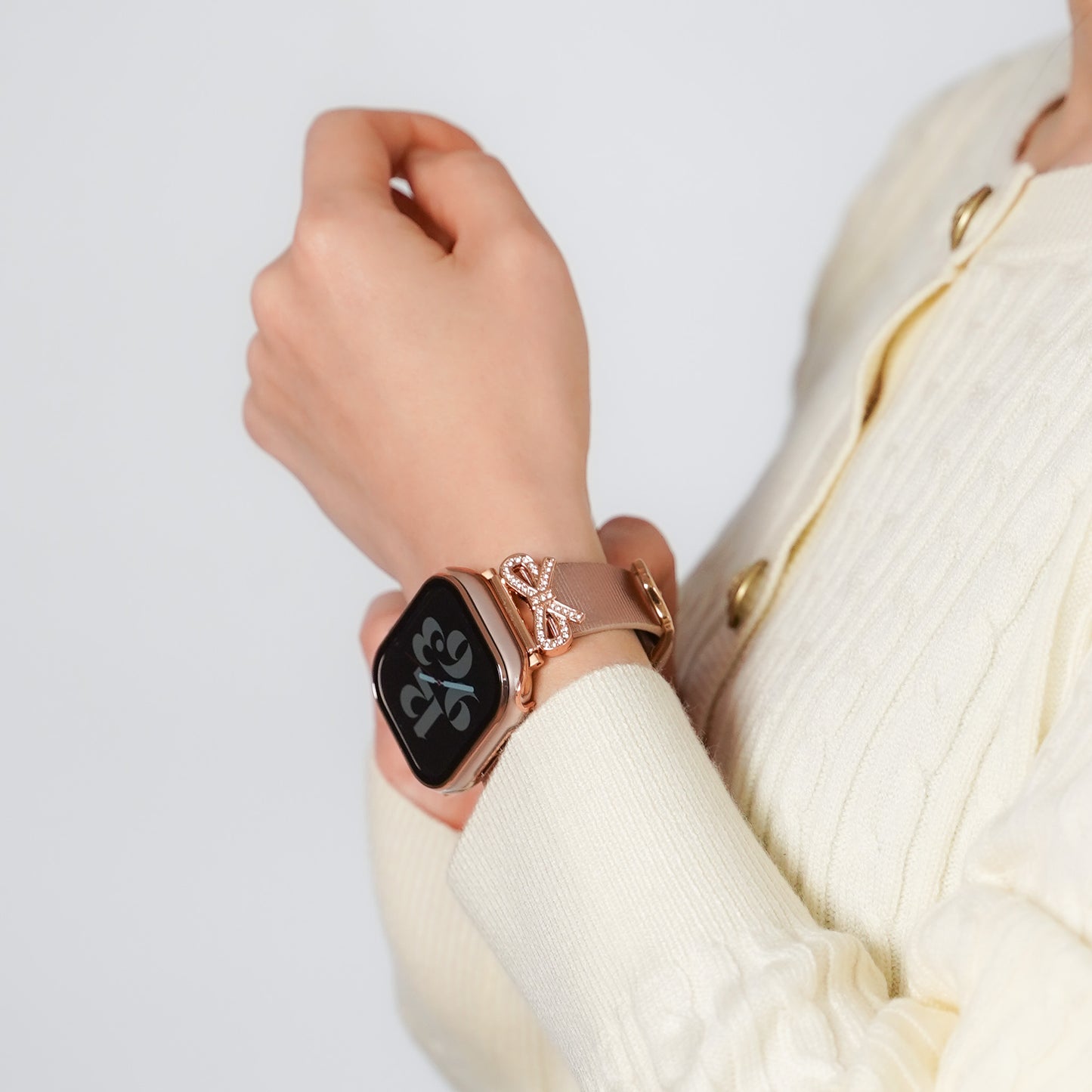 リボンチャーム シャイニー ファブリックレザー アップルウォッチバンド Apple Watch ベルト