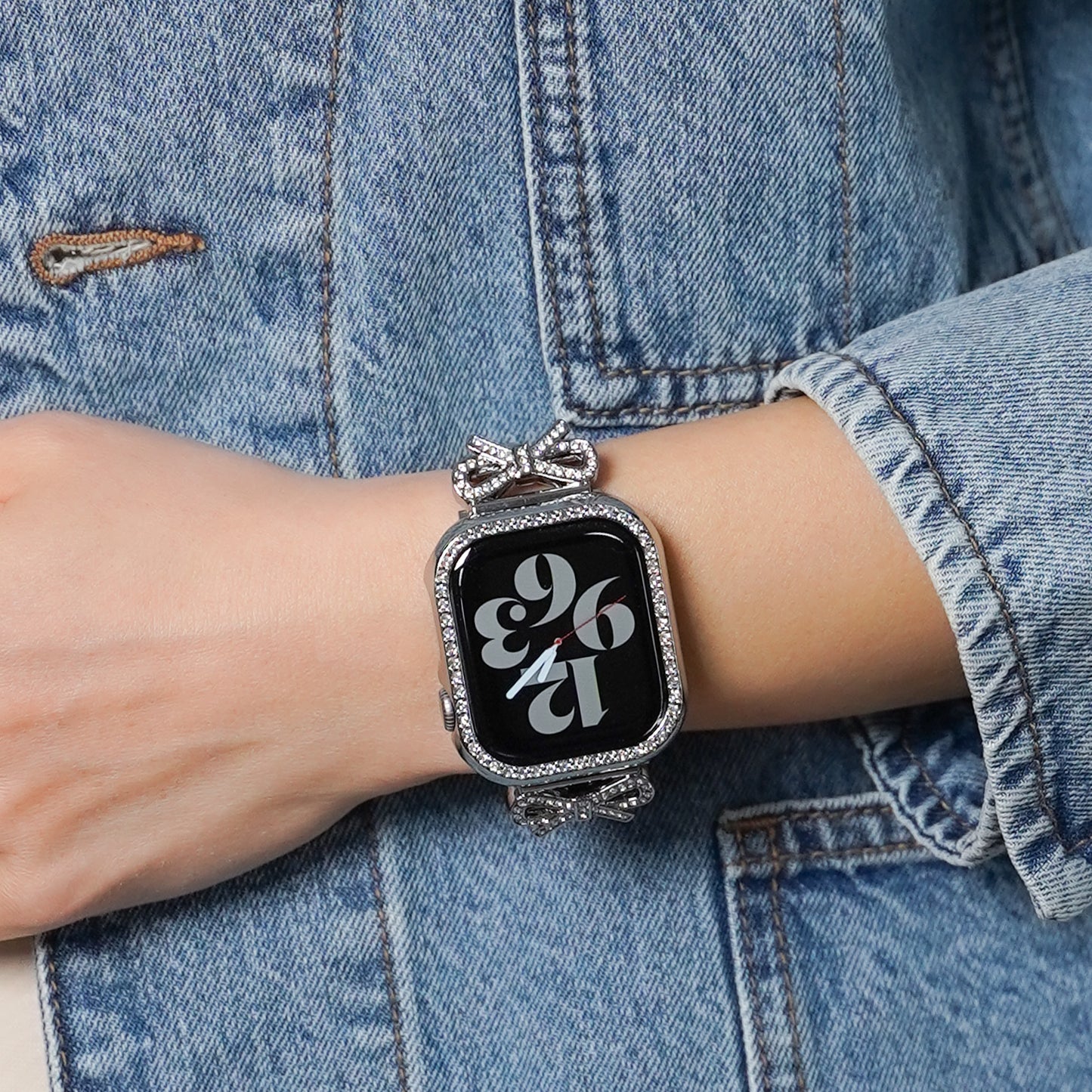 リボンチャーム シャイニー ファブリックレザー アップルウォッチバンド Apple Watch ベルト