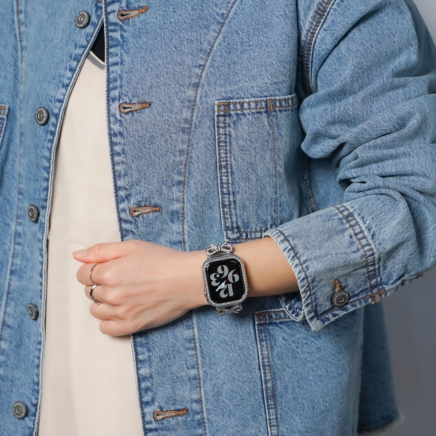 リボンチャーム シャイニー ファブリックレザー アップルウォッチバンド Apple Watch ベルト