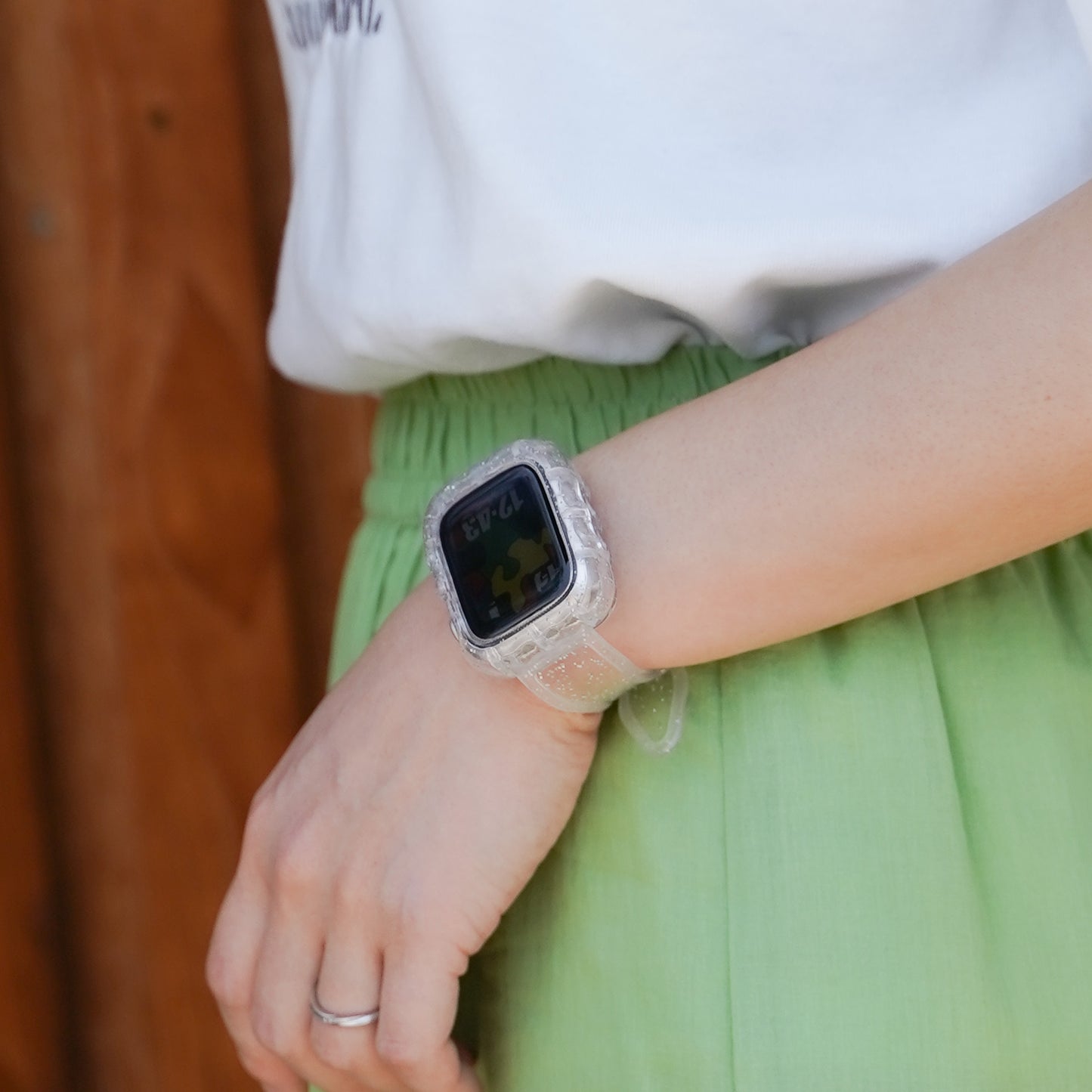 クリア 一体型 ウェーブ アップルウォッチバンド ケース 透明 Apple Watch