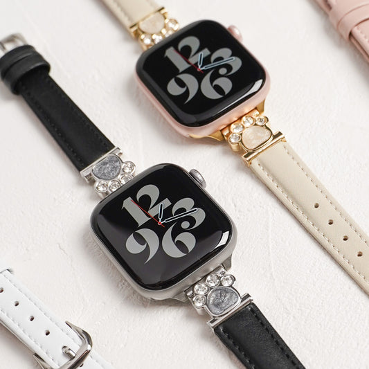 【NEW】スリムレザー 肉球チャーム 犬 猫 アップルウォッチバンド Apple Watch ベルト