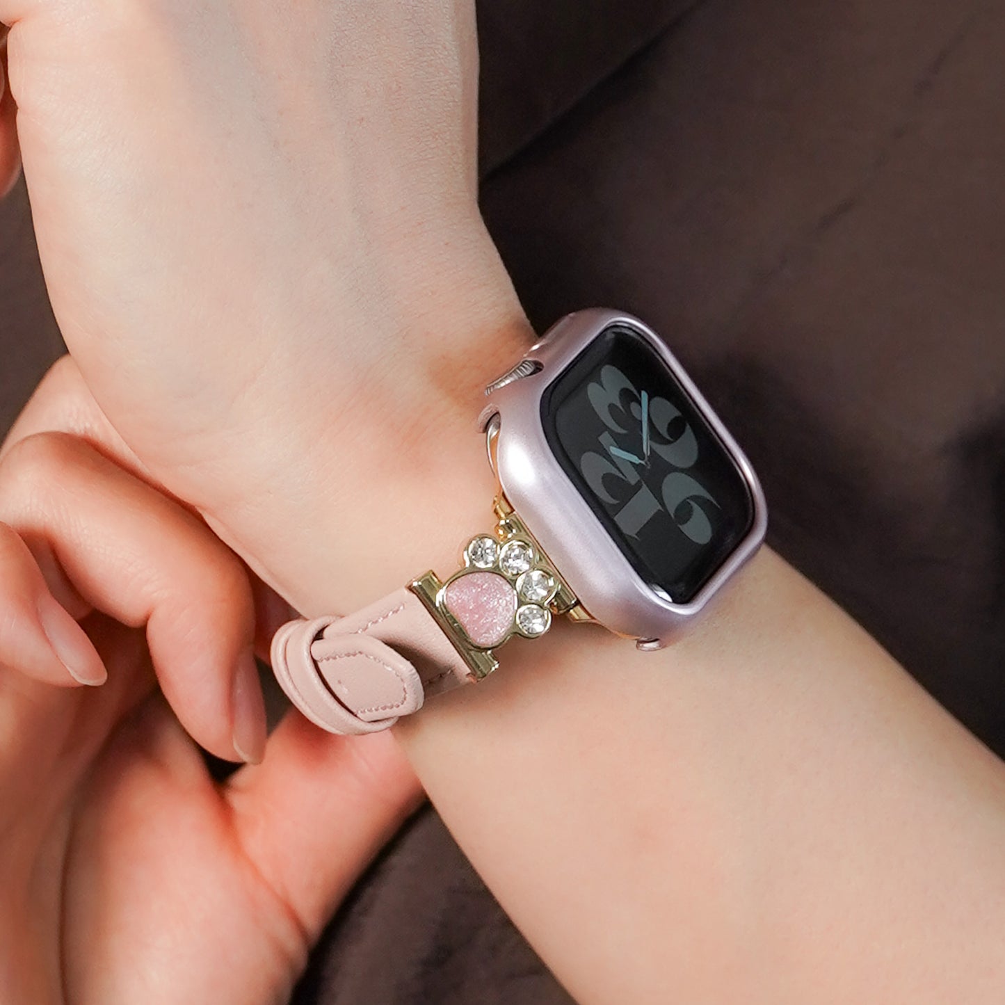 【NEW】スリムレザー 肉球チャーム 犬 猫 アップルウォッチバンド Apple Watch ベルト
