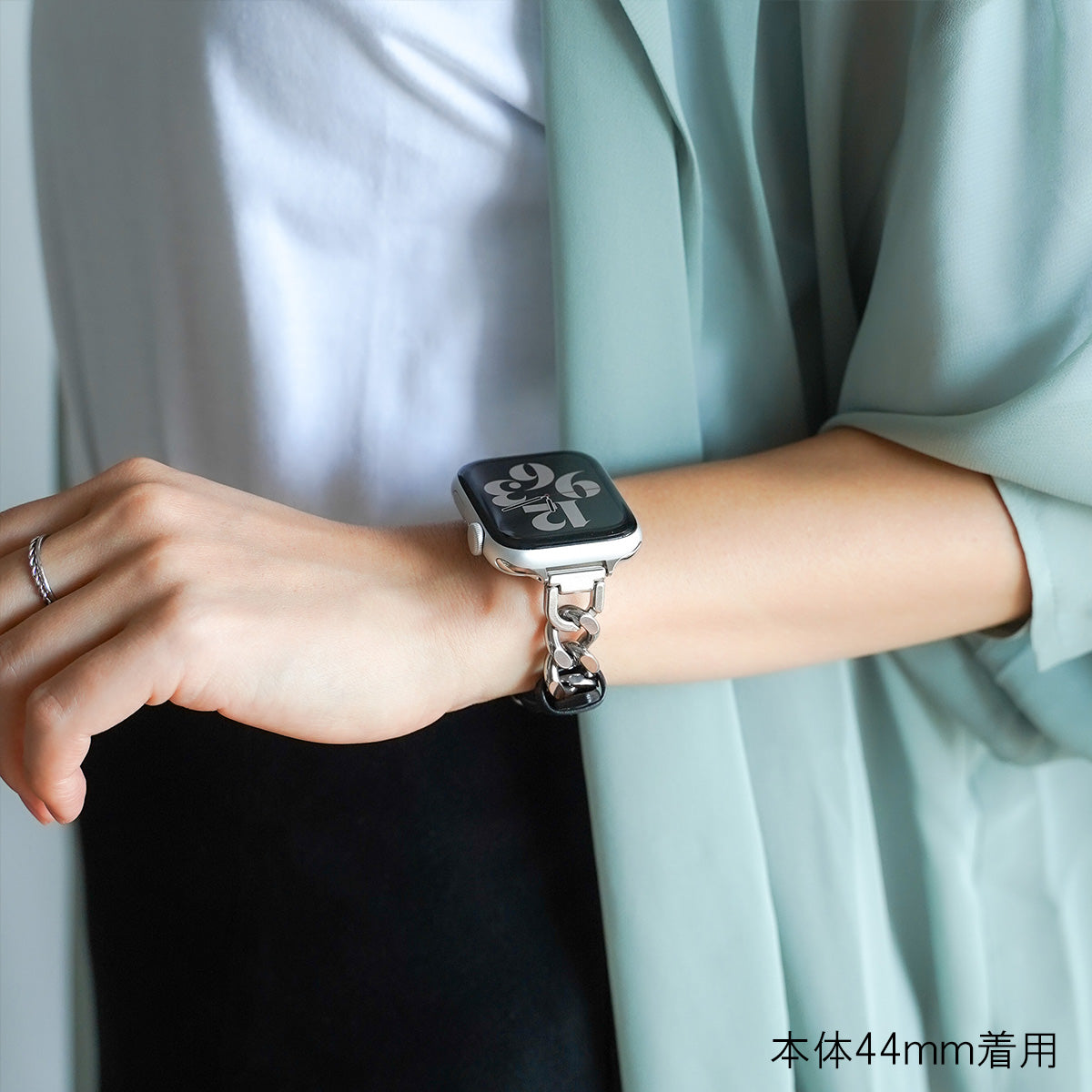 Apple Watch チェーンバンド シルバー レザーホワイト 44mm 
