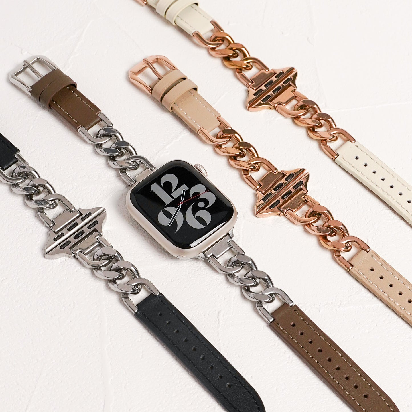 Leather x Stainless Steel Chain Apple Watch Band Apple Watch