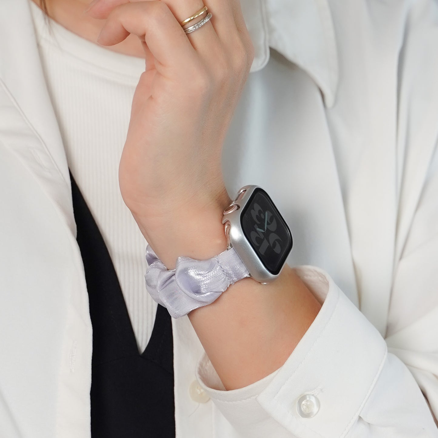 【NEW】スリム シュシュ サテン ゴム アップルウォッチバンド Apple Watch ベルト