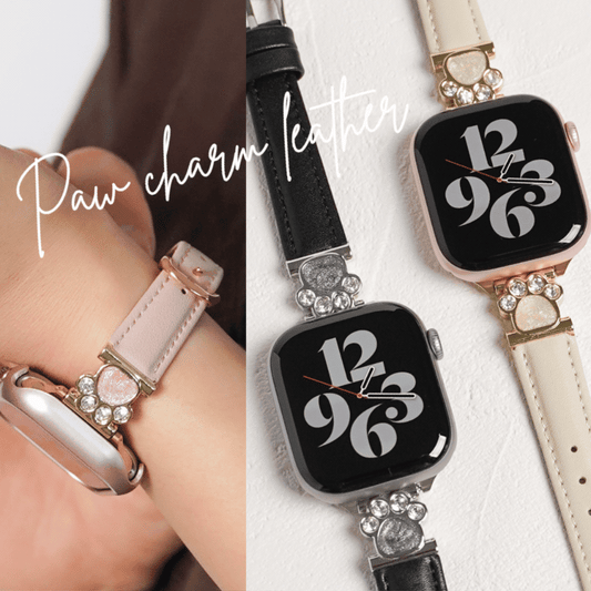 【NEW】スリムレザー 肉球チャーム 犬 猫 アップルウォッチバンド Apple Watch ベルト