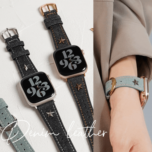 【NEW】デニムレザー×スタッズ アップルウォッチバンド Apple Watch ベルト