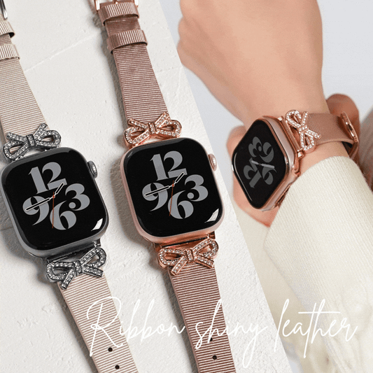 【NEW】リボンチャーム シャイニー ファブリックレザー アップルウォッチバンド Apple Watch ベルト