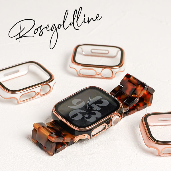 ローズゴールドライン 全面 保護カバー ガラス付き ハードタイプ アップルウォッチ ケース Apple Watch