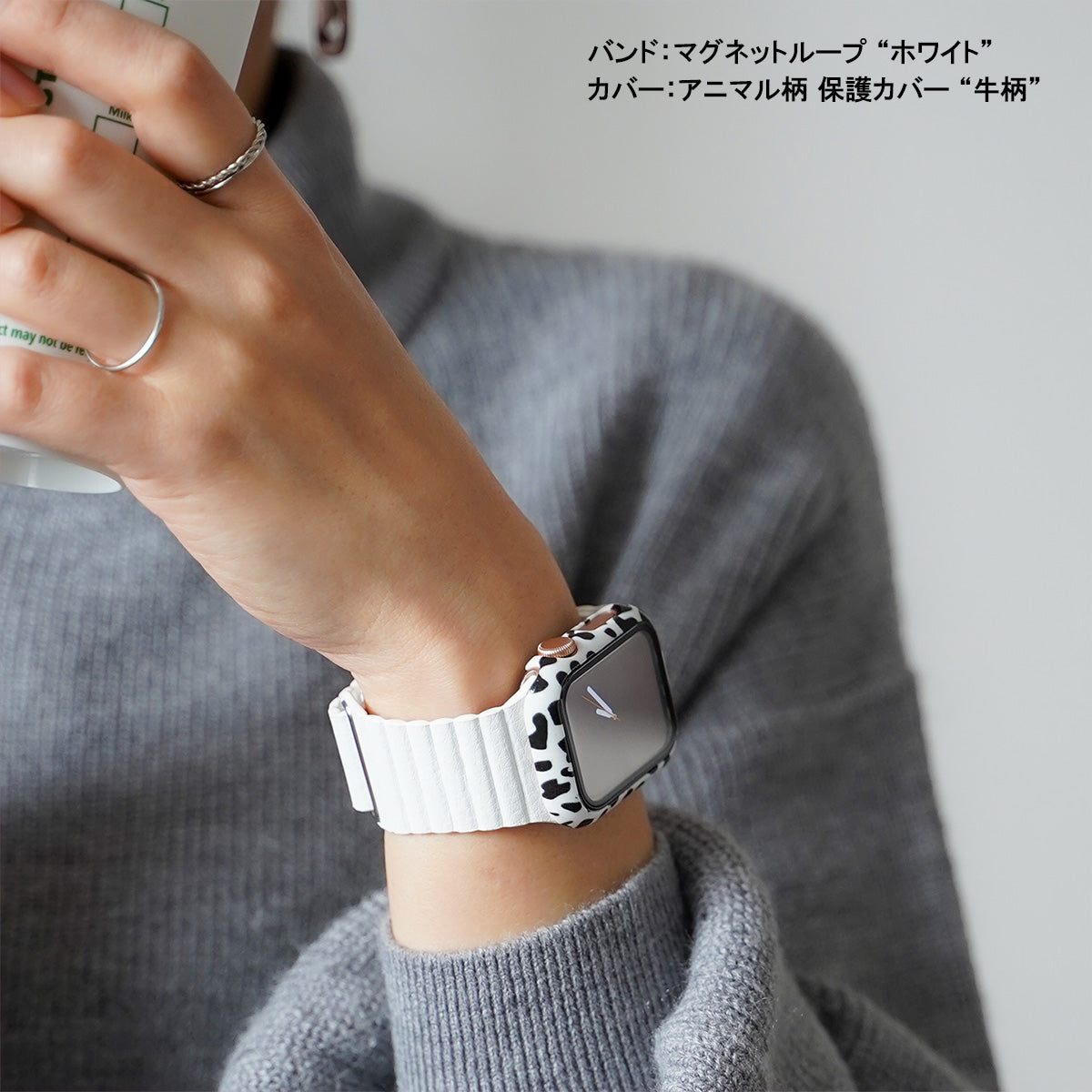 Apple Watch チェーンバンド シルバー レザーホワイト 42mm - 腕時計
