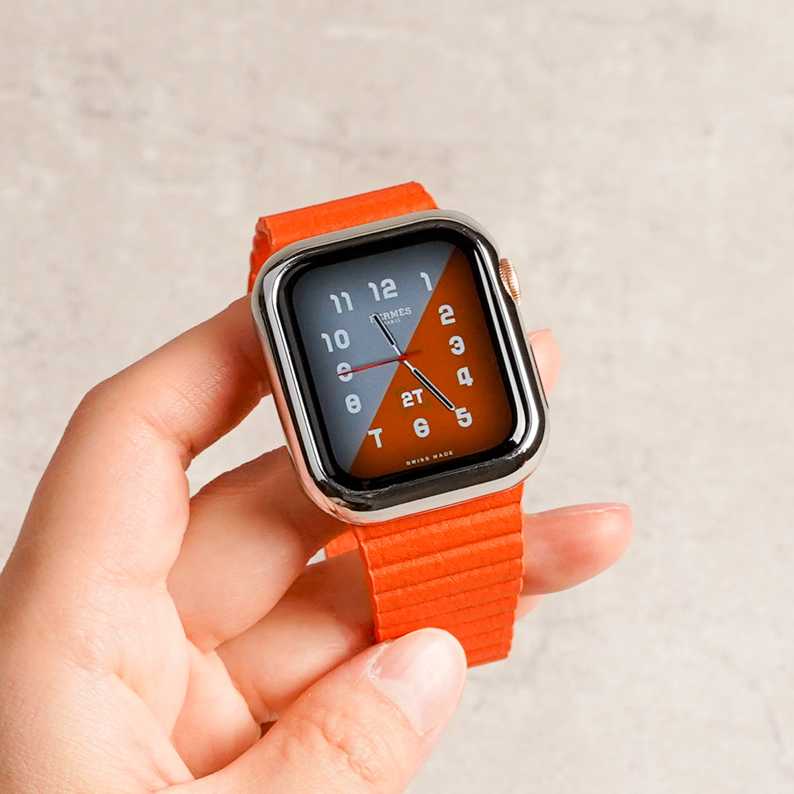 Apple Watch マグネット式 PUレザーバンド ベルト オレンジ