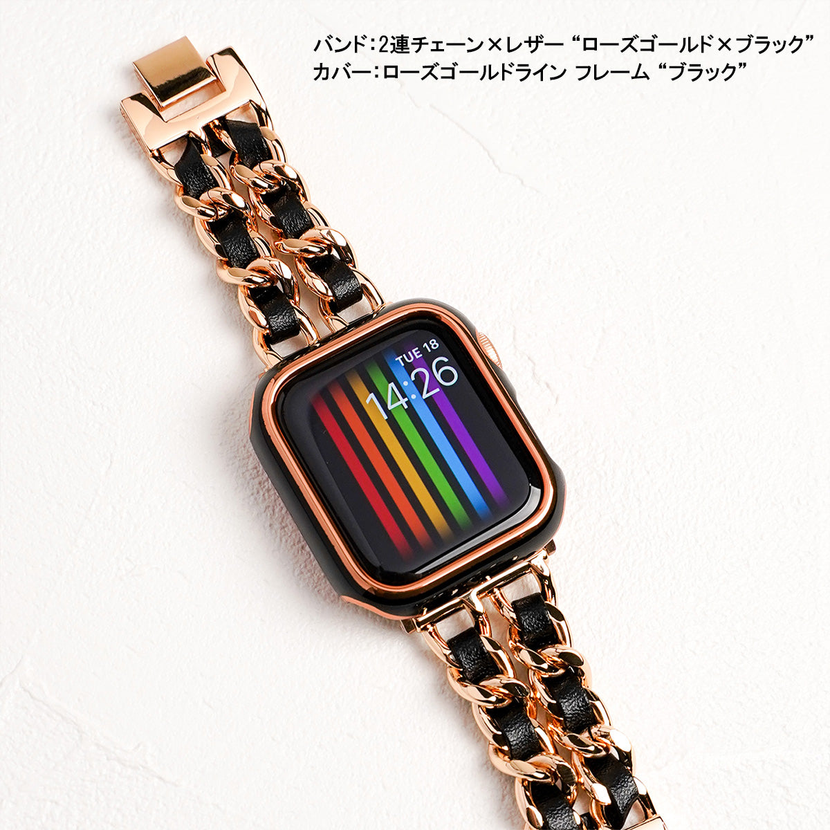 Apple Watch チェーンバンド ゴールド レザーブラック 42mm