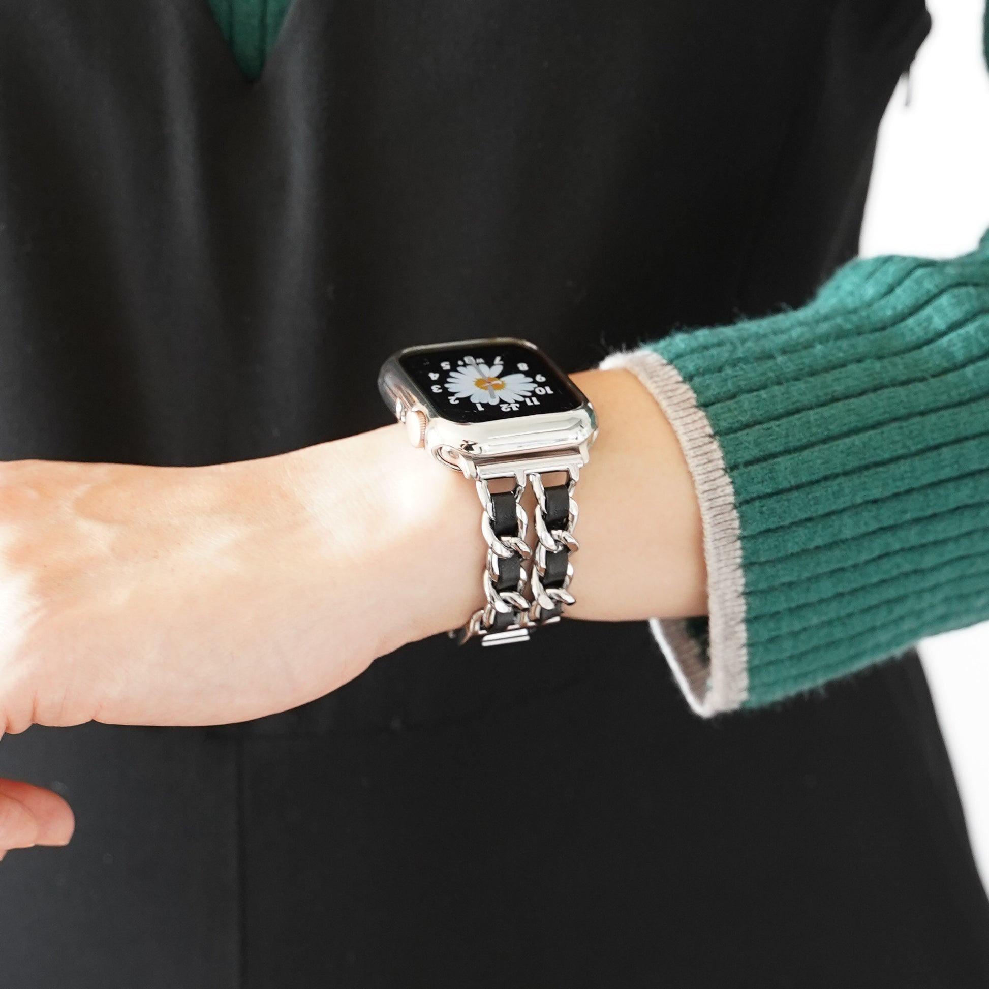 2連チェーン×レザー シルバー ローズゴールド アップルウォッチバンド Apple Watch – Lamu's(ラムズ)