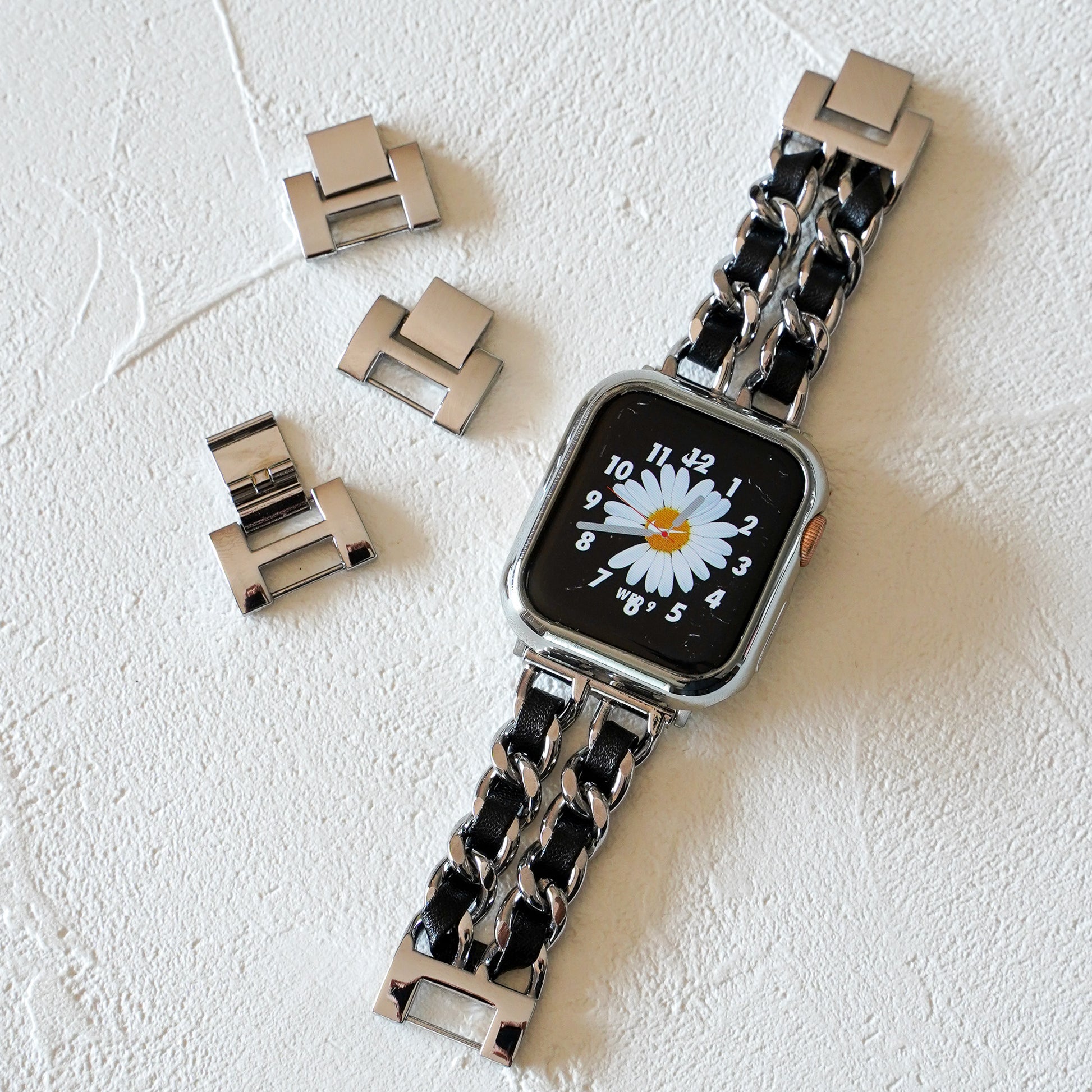 Apple Watch チェーンバンド シルバー レザーホワイト 44mm