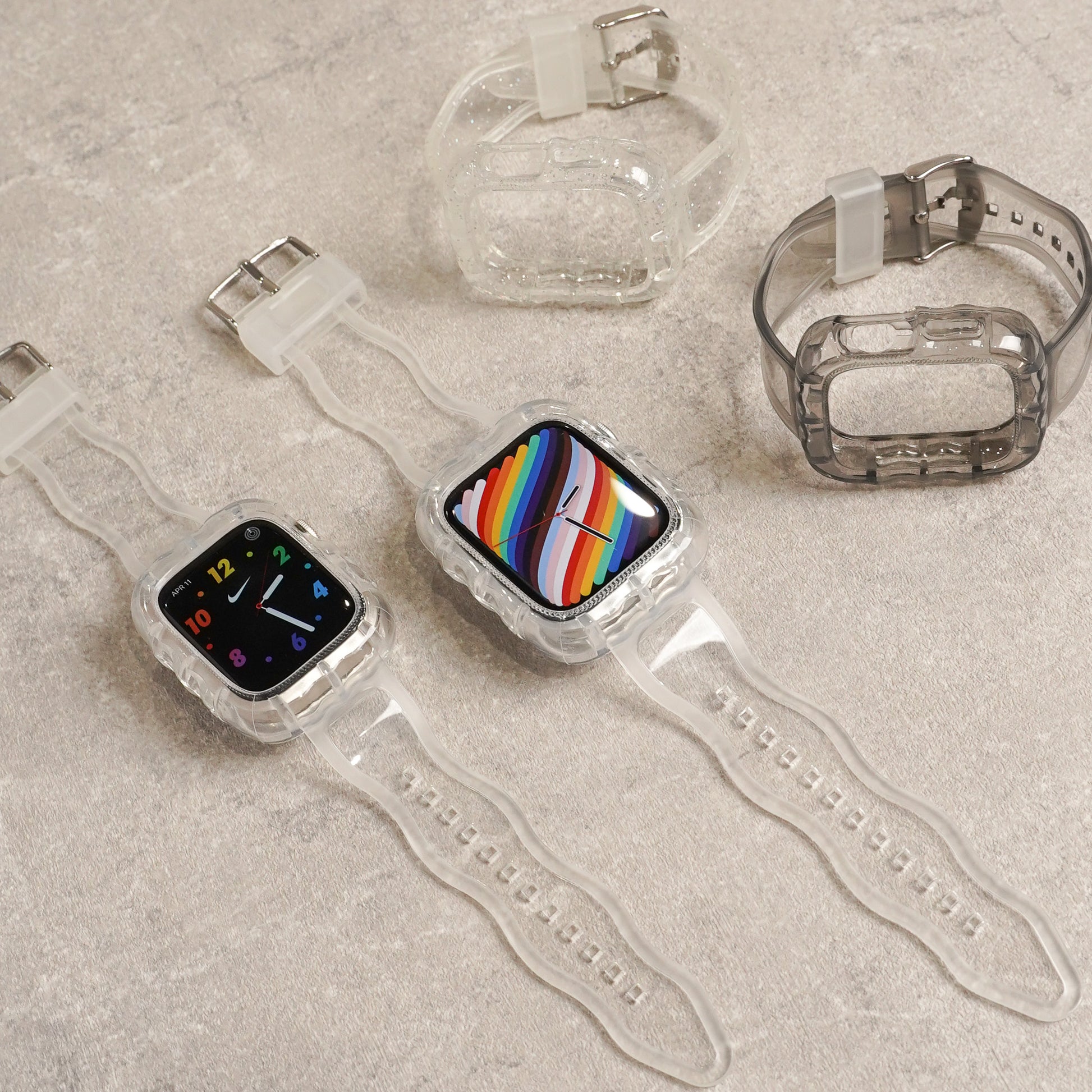 クリア 一体型 ウェーブ アップルウォッチバンド ケース 透明 Apple Watch – Lamu's(ラムズ)